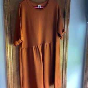 ASOS Orange Cuffed Sleeve Crew Neck Dress